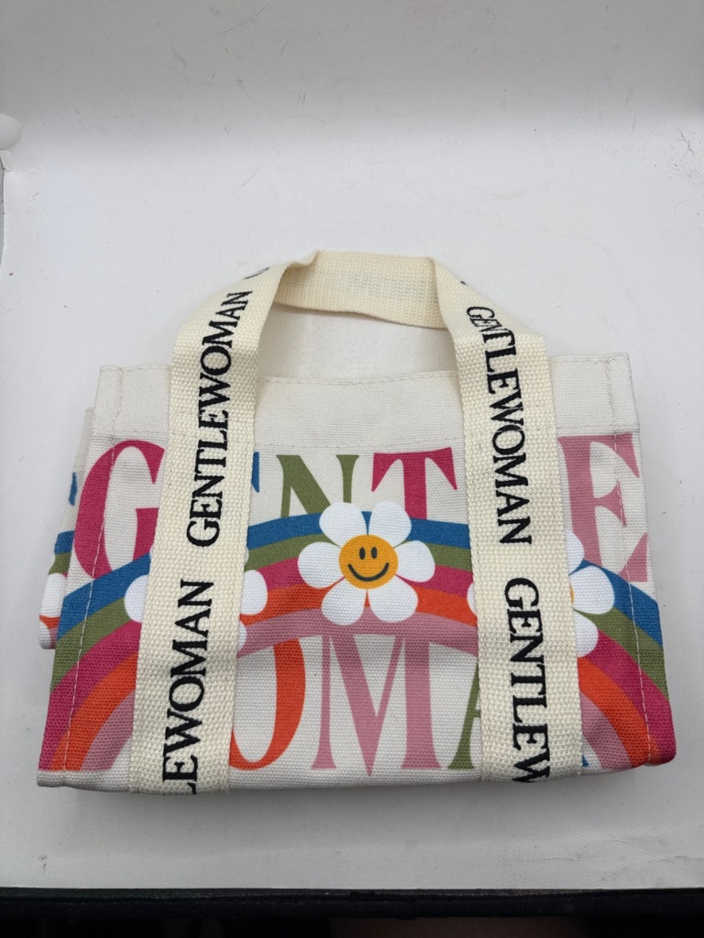 Happy Sunflower Multicolor Canvas Tote Bag Cream Rainbow Floral Gentlewoman - Picture 6 of 11